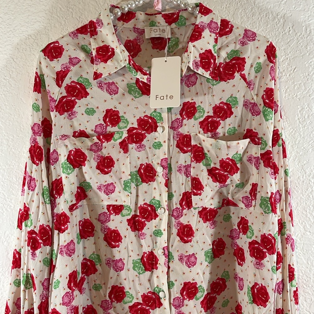FATE The Alessandro Floral Blouse Long Sleeve Size Large NEW - Picture 5 of 16